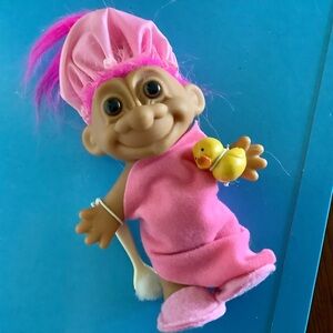 Vintage Russ Bath Time Troll Doll pink hair COMPLETE